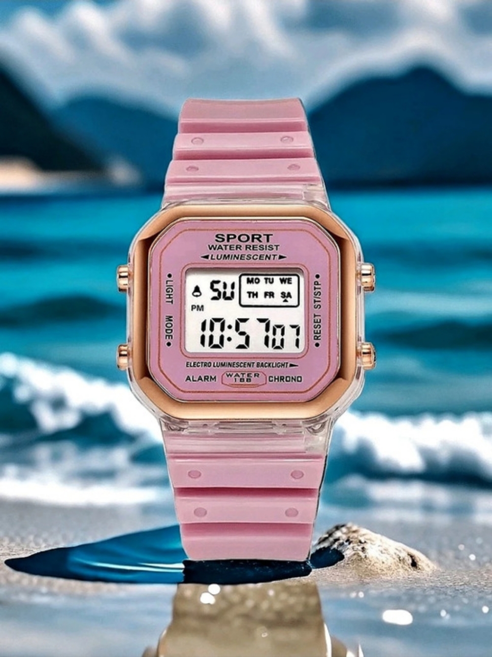 NWOT Digital Sport Watch in Pink- Water Resist.